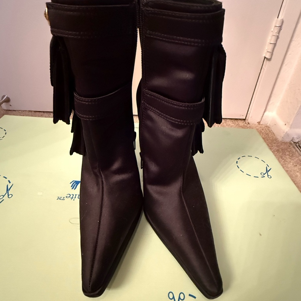 Jeffrey Campbell Black Heeled Boots with Gold Accents - Picture 4 of 6